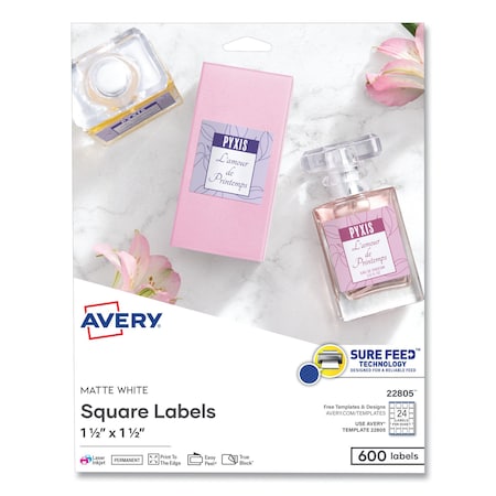 Avery Dennison Label, 1-1/2x1-1/2, White, PK600 22805